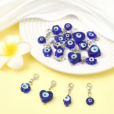 20Pcs 4 Styles Handmade Evil Eye Lampwork Pendant Decorations HJEW-YW00316-1