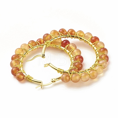 Natural Agate+Crystal Beaded Hoop Earrings for Women EJEW-C003-03P-RS-1