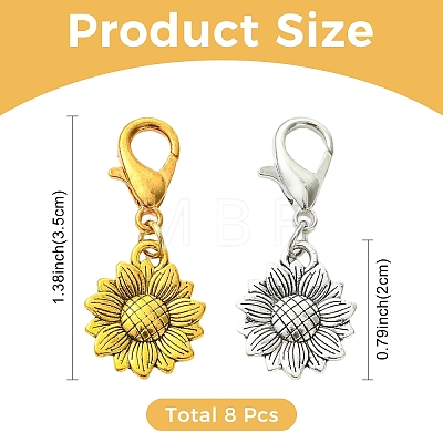 8Pcs 2 Colors Sunflower Alloy Pendant Decorations HJEW-YW00565-1