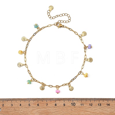 Ocean Natural Shell Chip and 304 Stainless Steel Shell Shape Tassel Paperclip Chain Necklaces for Women AJEW-AN00810-02-1