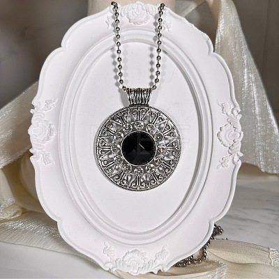 European style Alloy Crystal Rhinestone & Black Resin Flower Pendant Ball Chain Necklaces for Women PH9473-1