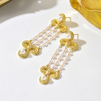Layered Tassel Brass Pave Cubic Zirconia Stud Earrings for Women MV3565-1