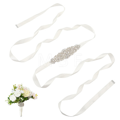 1Pc Plastic & Alloy & Polyester & Rhinestone Flower Bouquet Ribbon DIY-FG0010-32-1