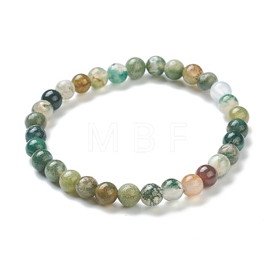 Natural Indian Agate Beaded Stretch Bracelets BJEW-A117-B-46-1