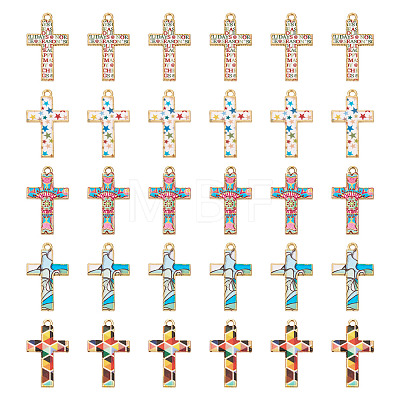  30Pcs 5 Colors Rack Plating Golden Tone Alloy Mosaic Style Pendants ENAM-TA0001-65-1