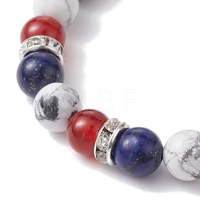 Independence Day Natural Mixed Gemstone Round Beaded Stretch Bracelet BJEW-TA00434-1