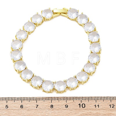 Brass Pave Clear Cubic Zirconia Flat Round Link Chain Bracelets for Women BJEW-A034-02G-1