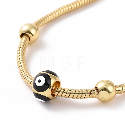Enamel Evil Eye Round Beaded Bracelet with Brass Round Snake Chains for Women BJEW-G654-01G-1