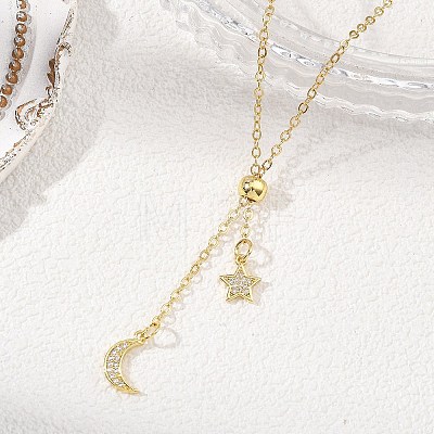 Adjustable Brass Cable Chain Lariat Necklaces NJEW-JN06141-1
