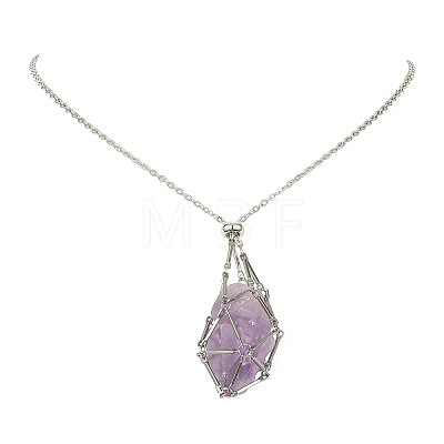 201 Stainless Steel Macrame Pouch Empty Stone Holder Necklace Making with 304 Stainless Steel Chains NJEW-JN04432-01-1
