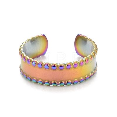 Ion Plating(IP) Rainbow Color 304 Stainless Steel Flat Open Cuff Ring for Women RJEW-C025-10M-1