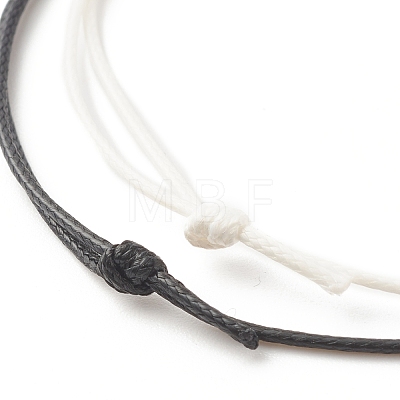 2Pcs 2 Color Flat Round with Heart Beaded Cord Bracelets Set BJEW-JB07647-1