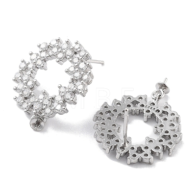 Donut Rhodium Plated 925 Sterling Silver Cubic Zirconia Stud Earring Findings EJEW-B038-16P-1
