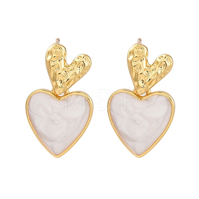 Rack Plating Heart Brass Stud Earrings for Women EJEW-C125-26G-1