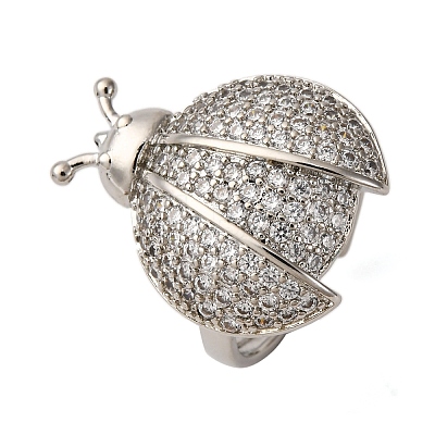 Brass Micro Pave Cubic Zirconia Adjustable Open Cuff Rings for Women RJEW-A072-01C-P-1