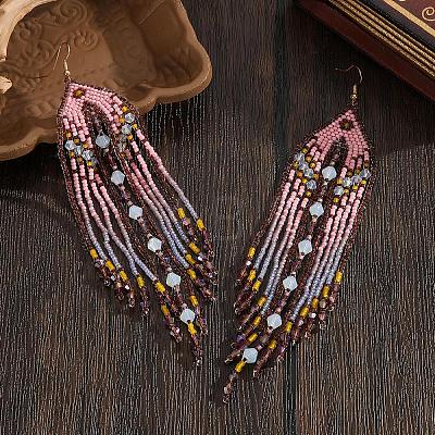 Handmade Glass Seed Beads Tassel Dangle Earrings TU7843-1