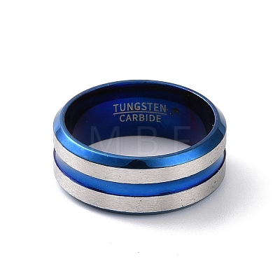 Two Tone 201 Stainless Steel Grooved Line Finger Ring for Women RJEW-I089-41BUP-1