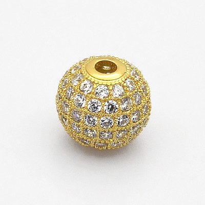 CZ Brass Micro Pave Grade AAA Clear Color Cubic Zirconia Round Beads KK-O065-12mm-05G-NR-1