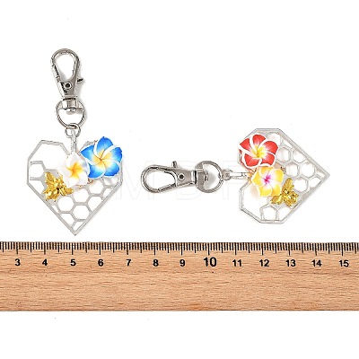 Handmade Polymer Clay 3D Flower & Alloy Heart Honeycomb Pendant Decorations HJEW-JM05011-1