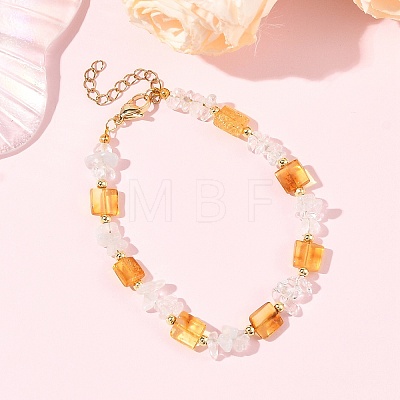 Natural Amber & Quartz Crystal Beaded Bracelets for Women BJEW-JB14197-1