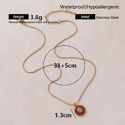 Vintage European Style 304 Stainless Steel Enamel Red Flower Pendant Necklaces for Women WS4572-1