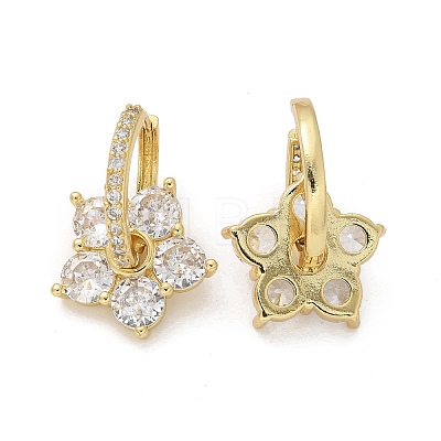 Flower Shape Clear Cubic Zirconia Hoop Earrings EJEW-F310-03G-1