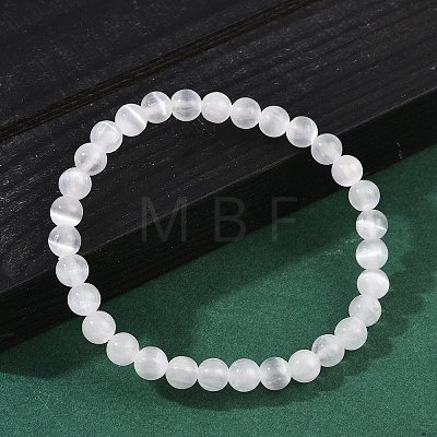 Natural Selenite Round Beaded Stretch Bracelet BJEW-D024-01B-1