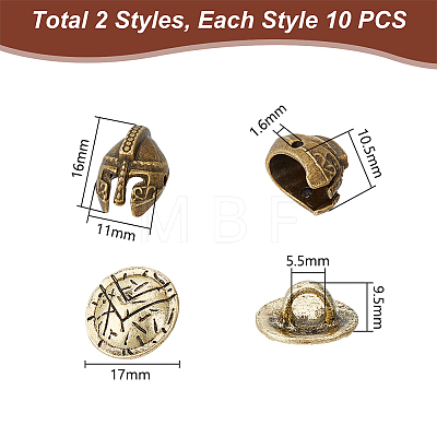 Unicraftale 10Pcs Helmet Alloy Beads FIND-UN0002-99-1