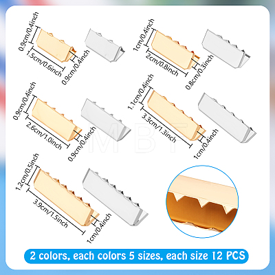 120Pcs 10 Styles Iron Ribbon Crimp Ends IFIN-PH0002-35-1