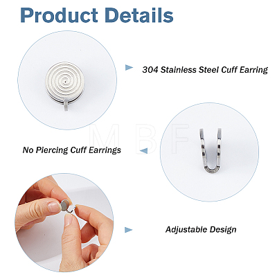 10Pcs 5 Styles 304 Stainless Steel & Brass Cuff Earrings EJEW-HS0001-44A-1