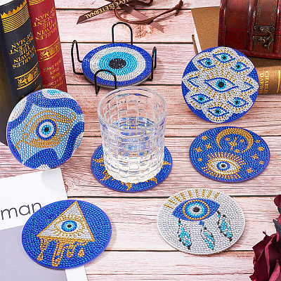 DIY Evil Eye Pattern Coaster Diamond Painting Kits DIY-TAC0016-54-1