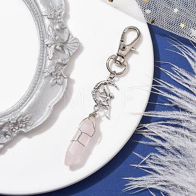 Pointed Natural Rose Quartz Pendant Decorations HJEW-JM01688-01-1