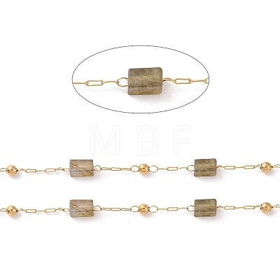 Natural Labradorite Rectangle Beaded Chains AJEW-J035-01G-08-1
