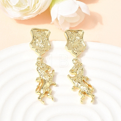 Horse Brass Dangle Stud Earrings EJEW-D352-03G-02-1