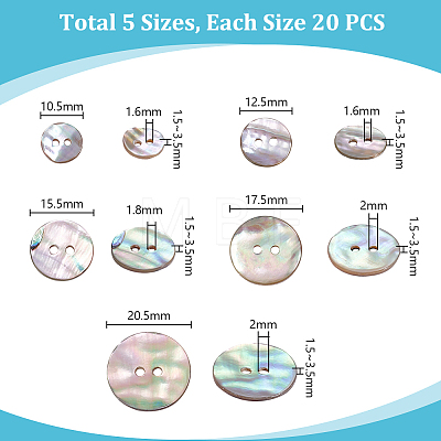 100Pcs 5 Styes 2-Hole Shell Buttons BUTT-PH0001-44-1
