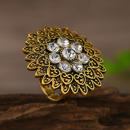 Vintage Flower Middle Eastern Style Zinc Alloy with Rhinestone Finger Rings TH0297-1-1