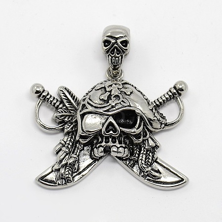 Vintage Men's 304 Stainless Steel Focus Pirate Style Skull Pendants STAS-O044-08-1