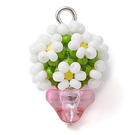 Beaded Flower Potted Charms PALLOY-MZ00446-02-1