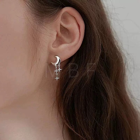 925 Sterling Silver Dangle Stud Earrings EJEW-C175-01-1