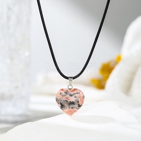 Natural Pink Zebra Jasper Heart Pendant Black Cord Necklaces NI9317-5-1