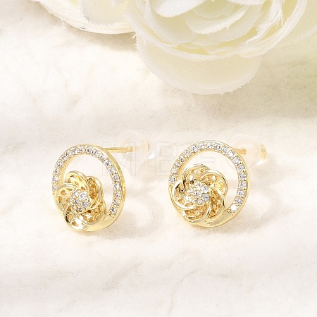 Brass Micro Pave Cubic Zirconia Stud Earrings for Women CU-CBAFF5B-11G-1