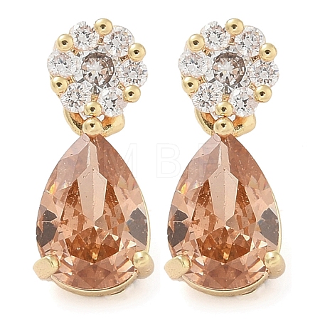 Rack Plating Brass Cubic Zirconia Stud Earrings EJEW-M090-09G-02-1