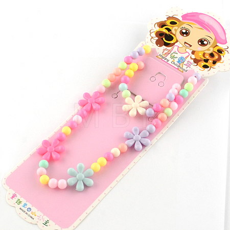 Flower Acrylic Pendant Necklaces and Stretch Bracelets Jewelry Sets X-SJEW-R048-05-1
