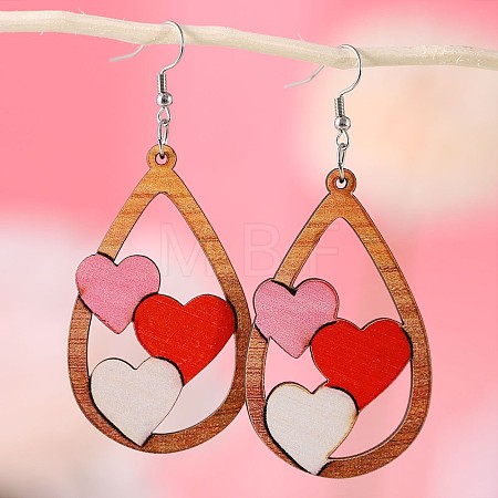 Valentine's Day Wood Dangle Earrings FS-WG2DDA3-03-1