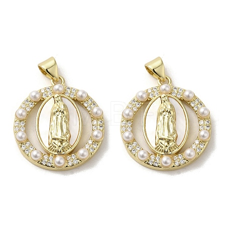 Brass Pave Shell Pendants KK-I708-16H-G-1