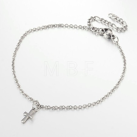 Tarnish Resistant Cross Stainless Steel Anklets AJEW-AN00104-01-1