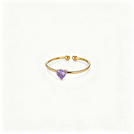 Adjustable Birthstone 304 Stainless Steel Micro Pave Cubic Zirconia Cuff Open Rings WGB2F1D-06-1