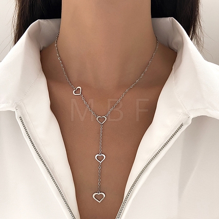 304 Stainless Steel Heart Tassel Pendant Necklaces PW-WG6A4E7-03-1
