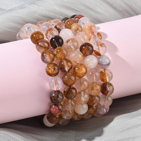 Natural Yellow Hematoid Quartz Round Beads Stretch Bracelets for Women BJEW-Z158-03F-03-1