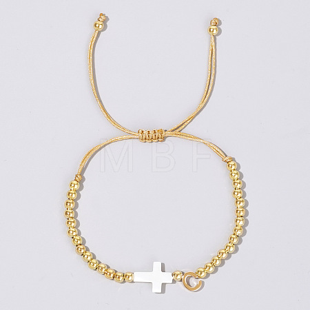 Brass Round Bead Braided Bead Bracelets VB3830-3-1